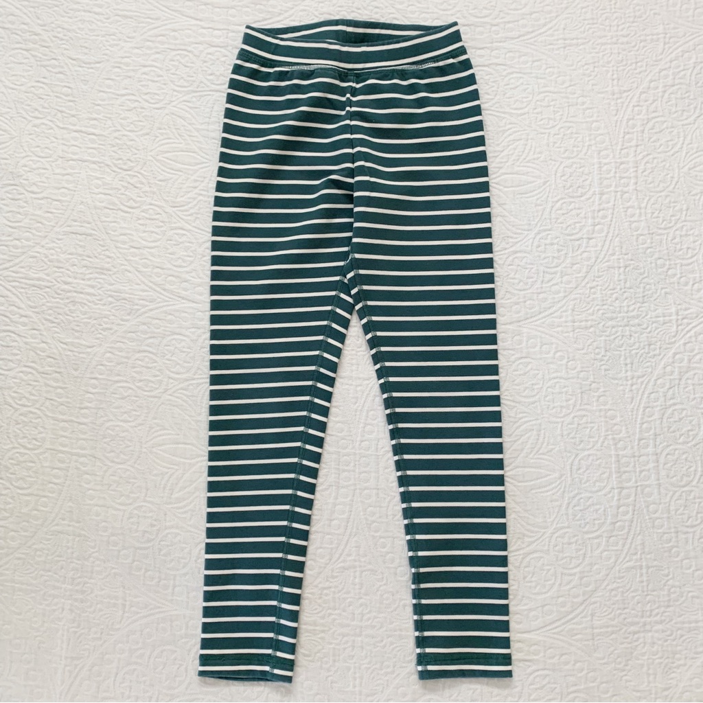 Hanna Andersson French Terry Striped Leggings, Teal Green / White